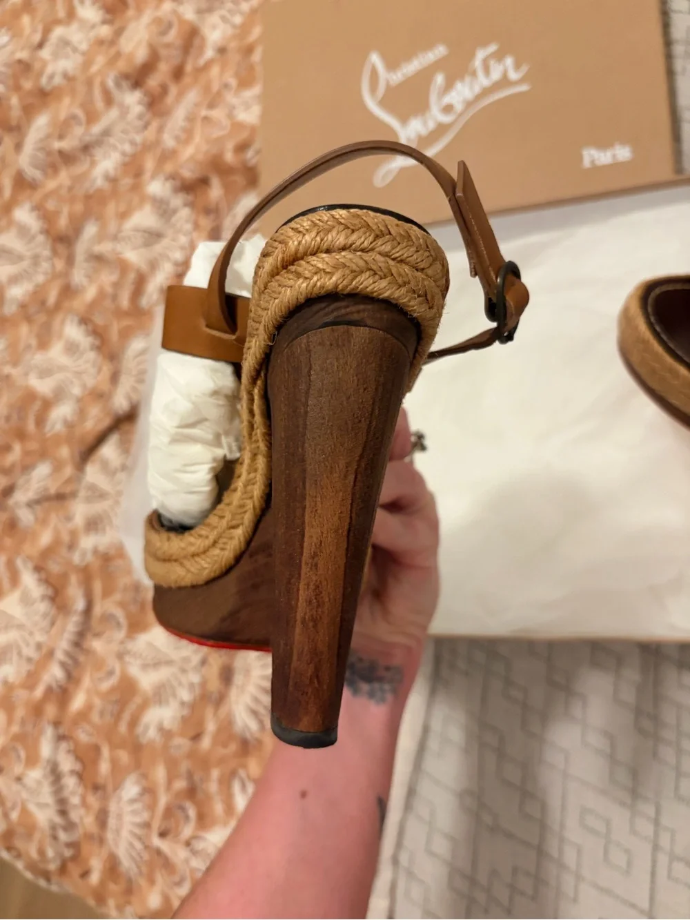 Christian Louboutin Brown Leather Espadrille Platform Sandals